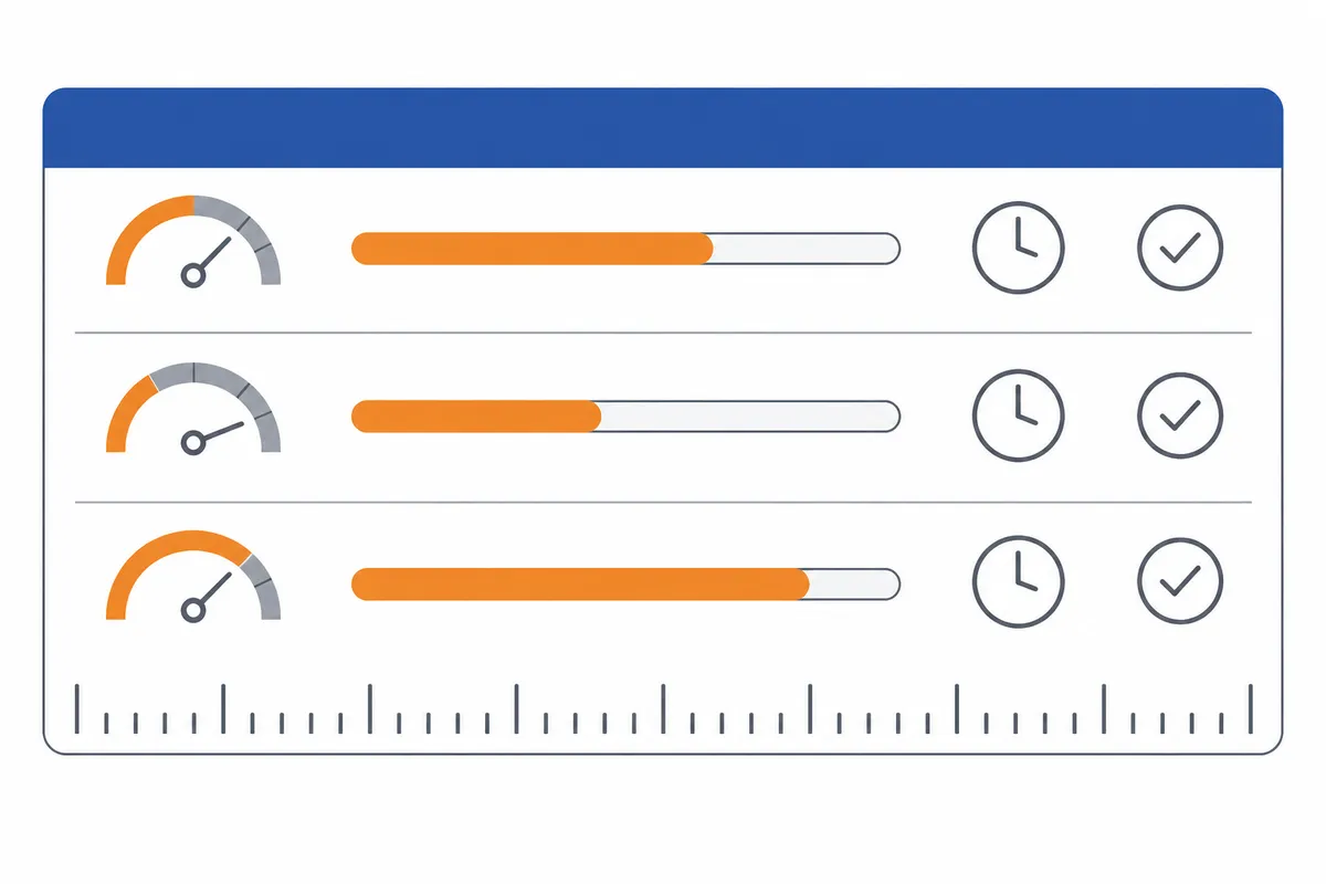 Diagrama de uma ficha técnica com linhas de medida e régua de quantidades